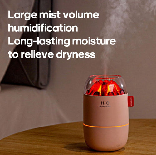 Volcano Flame Essential Oil Diffuser, LED Fire Glow Humidifier, 300ml Capacity, Electric Powered, Cool Mist, Round Shape for Home, Office, Yoga Room