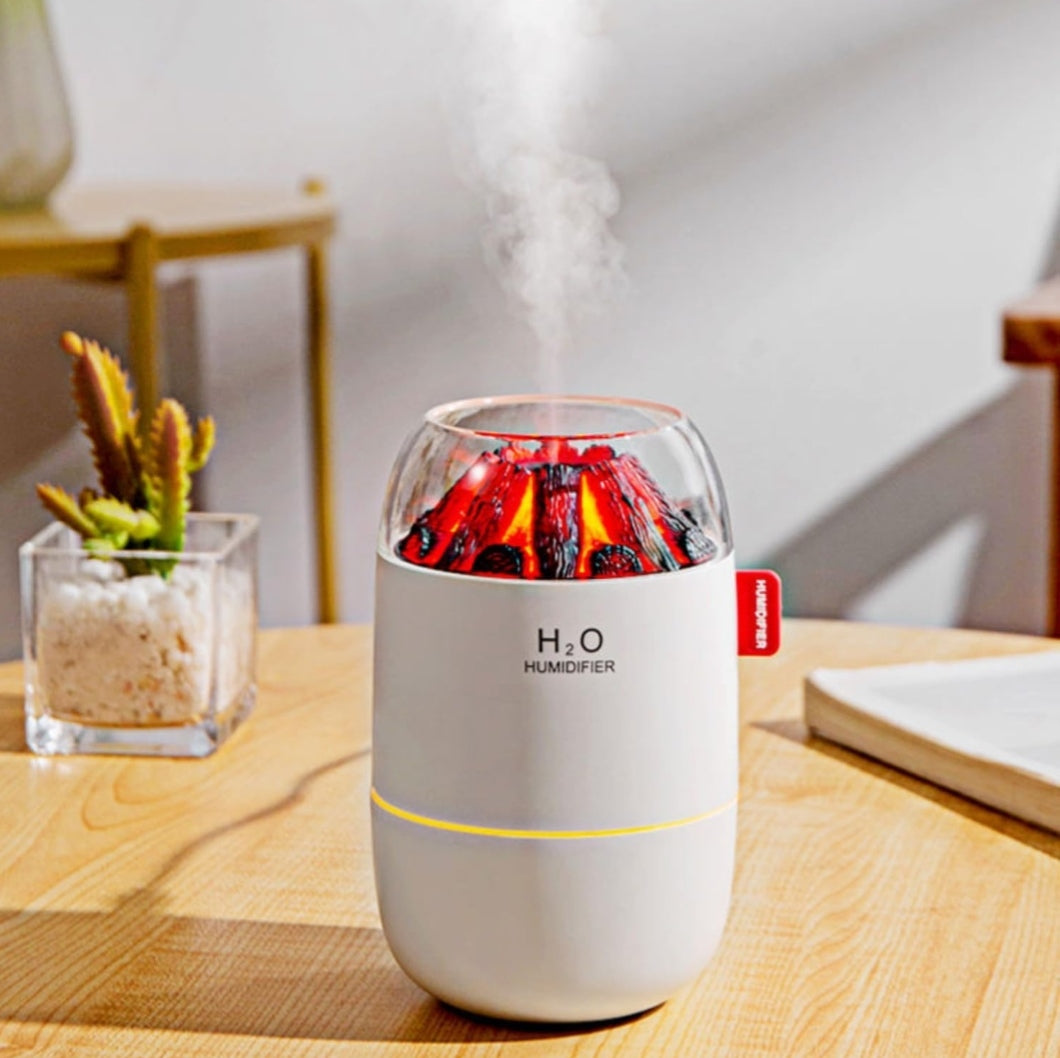 Volcano Flame Essential Oil Diffuser, LED Fire Glow Humidifier, 300ml Capacity, Electric Powered, Cool Mist, Round Shape for Home, Office, Yoga Room